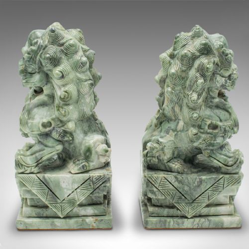 PAIR OF ANTIQUE ORIENTAL BOOKENDS CHINESE JADE MARBLE DOG OF FO VICTORIAN - ADDITIONAL PHOTO 4