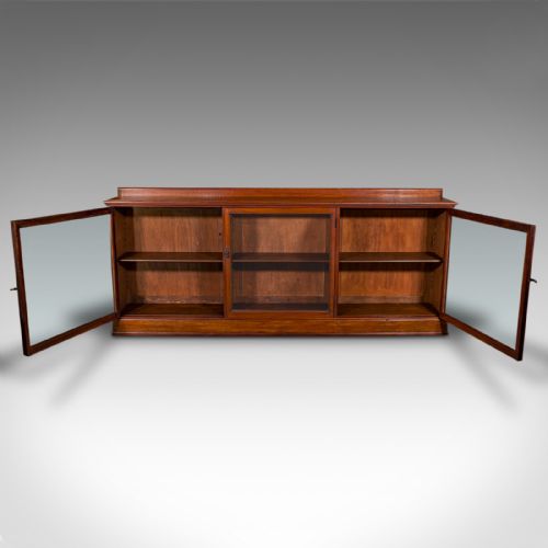 7' WIDE ANTIQUE MUSEUM BOOKCASE GLAZED LIBRARY CABINET EARLY VICTORIAN C1840 - ADDITIONAL PHOTO 2