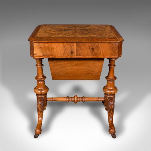 fig 4. Antique Sewing Table, English, Burr Walnut, Ladies Work Box, Victorian, C.1840
