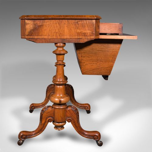 fig 6. Antique Sewing Table, English, Burr Walnut, Ladies Work Box, Victorian, C.1840