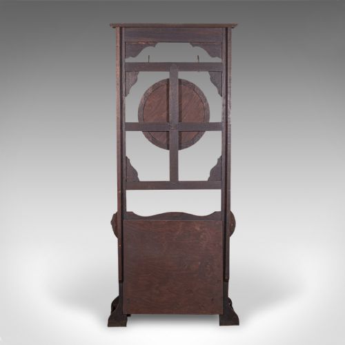 fig 4. Tall Antique Seated Coat Stand, English Oak, Hall Rack, Velvet Mirror, Edwardian