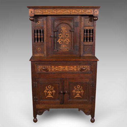 fig 1. Small Antique Court Cabinet, English, Oak, Side Cupboard, Petite, Rare, Revival