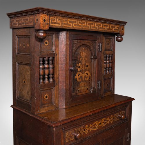fig 7. Small Antique Court Cabinet, English, Oak, Side Cupboard, Petite, Rare, Revival