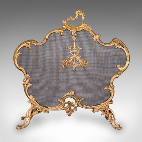 fig 1. Antique Rococo Fire Screen, French, Gilt Brass, Fireside Panel, Victorian, 1900