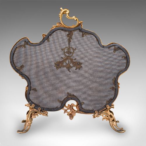 fig 3. Antique Rococo Fire Screen, French, Gilt Brass, Fireside Panel, Victorian, 1900