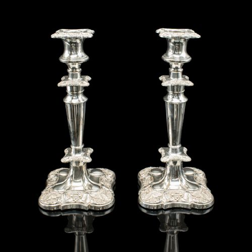 PAIR OF ANTIQUE DECORATIVE CANDLESTICKS ENGLISH SILVER PLATE CANDLE SCONCE - ADDITIONAL PHOTO 1