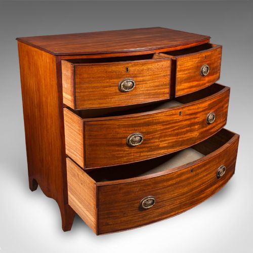 fig 1. Antique Bow Front Chest of Drawers, English, Bachelors, Bedroom, Georgian, 1790
