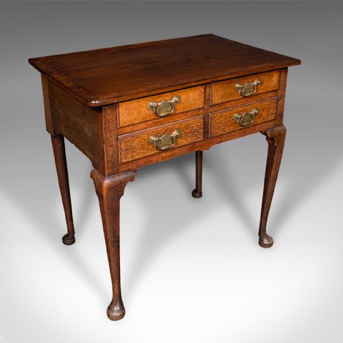 Antique 4 Drawer Lowboy, English, Oak, Walnut, Correspondence Desk, Georgian