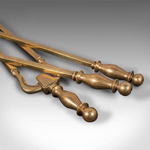 SET OF 3 ANTIQUE FIRESIDE TOOLS ENGLISH BRASS COAL SHOVEL POKER VICTORIAN - ADDITIONAL PHOTO 11