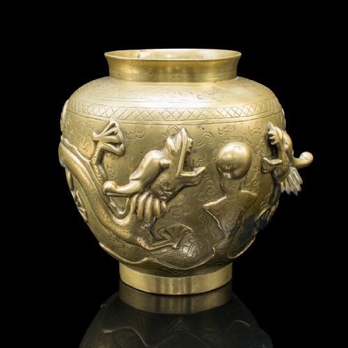 PAIR OF ANTIQUE FLOWER URNS CHINESE BRONZE DECORATIVE POSY VASE VICTORIAN - ADDITIONAL PHOTO 2