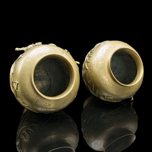 PAIR OF ANTIQUE FLOWER URNS CHINESE BRONZE DECORATIVE POSY VASE VICTORIAN - ADDITIONAL PHOTO 6
