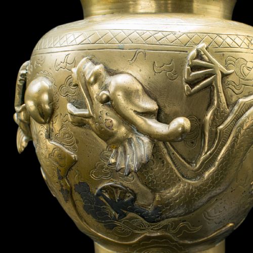 PAIR OF ANTIQUE FLOWER URNS CHINESE BRONZE DECORATIVE POSY VASE VICTORIAN - ADDITIONAL PHOTO 11