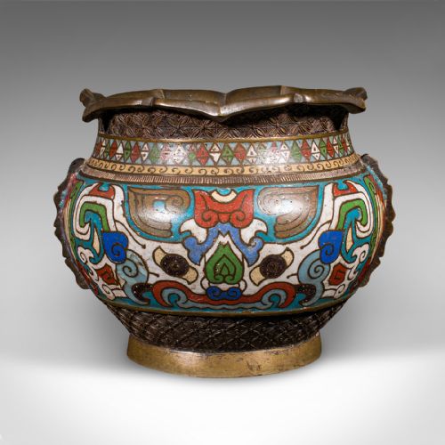 ANTIQUE SIAMESE PLANTER BOWL THAI BRONZE CLOISONNE JARDINIERE POT VICTORIAN - ADDITIONAL PHOTO 1