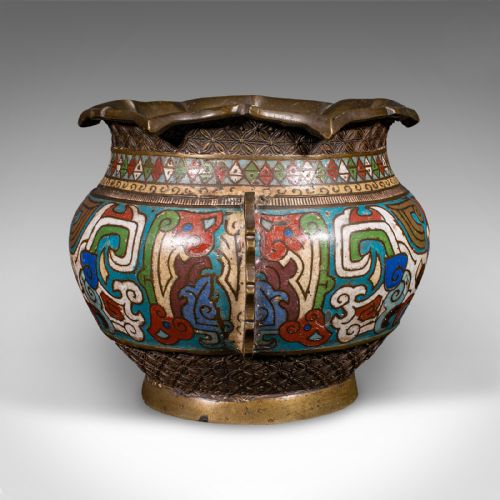 ANTIQUE SIAMESE PLANTER BOWL THAI BRONZE CLOISONNE JARDINIERE POT VICTORIAN - ADDITIONAL PHOTO 2