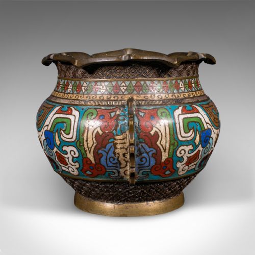 ANTIQUE SIAMESE PLANTER BOWL THAI BRONZE CLOISONNE JARDINIERE POT VICTORIAN - ADDITIONAL PHOTO 4