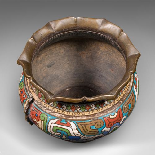 ANTIQUE SIAMESE PLANTER BOWL THAI BRONZE CLOISONNE JARDINIERE POT VICTORIAN - ADDITIONAL PHOTO 5