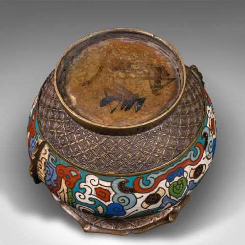 ANTIQUE SIAMESE PLANTER BOWL THAI BRONZE CLOISONNE JARDINIERE POT VICTORIAN - ADDITIONAL PHOTO 7