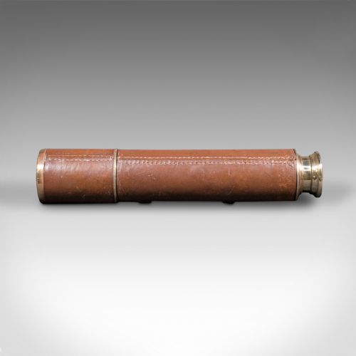 ANTIQUE 3 DRAW TELESCOPE ENGLISH LEATHER BROADHURST CLARKSON CO EDWARDIAN - ADDITIONAL PHOTO 2