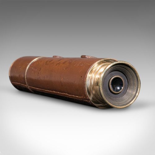 ANTIQUE 3 DRAW TELESCOPE ENGLISH LEATHER BROADHURST CLARKSON CO EDWARDIAN - ADDITIONAL PHOTO 5