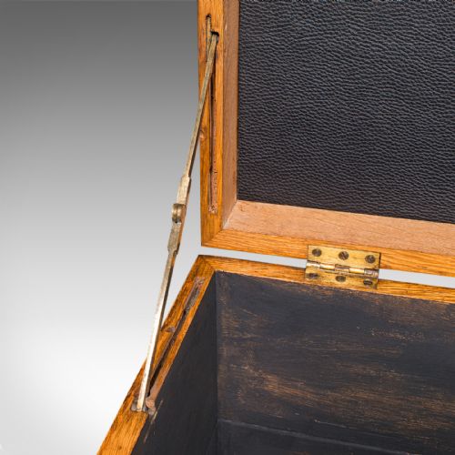 LARGE ANTIQUE STORAGE TRUNK ENGLISH OAK IRON BOUND SILVER CHEST VICTORIAN - ADDITIONAL PHOTO 9