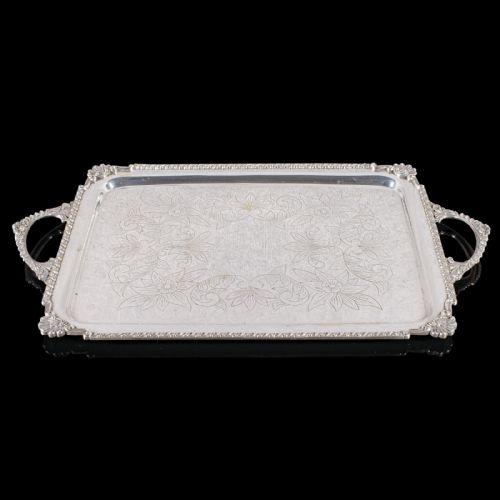 LARGE ANTIQUE PRESENTATION TRAY EGYPTIAN SILVER PLATE AFTERNOON TEA VICTORIAN - ADDITIONAL PHOTO 2