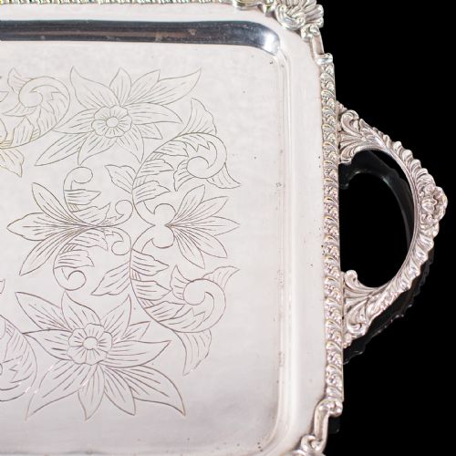 LARGE ANTIQUE PRESENTATION TRAY EGYPTIAN SILVER PLATE AFTERNOON TEA VICTORIAN - ADDITIONAL PHOTO 4