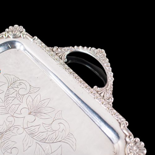 LARGE ANTIQUE PRESENTATION TRAY EGYPTIAN SILVER PLATE AFTERNOON TEA VICTORIAN - ADDITIONAL PHOTO 5