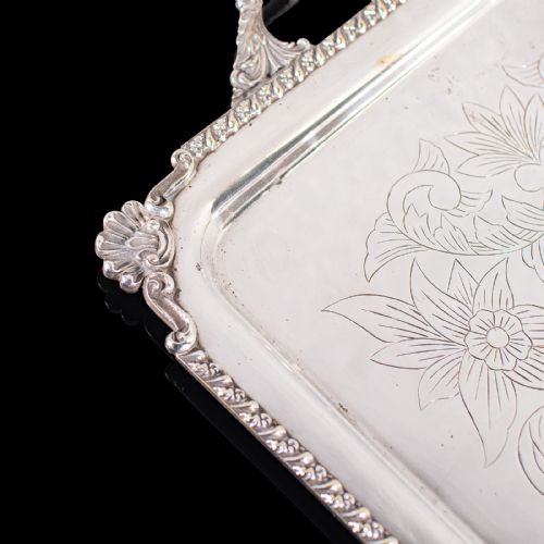LARGE ANTIQUE PRESENTATION TRAY EGYPTIAN SILVER PLATE AFTERNOON TEA VICTORIAN - ADDITIONAL PHOTO 6