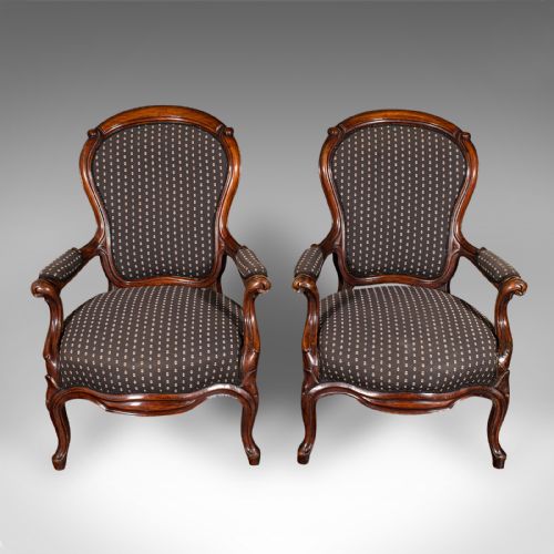fig 1. Pair Of Antique Elbow Chairs, French, Morning Room Armchair, Victorian, C.1900