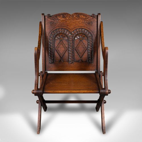 ANTIQUE GLASTONBURY CHAIR WELSH OAK GOTHIC REVIVAL ELBOW SEAT VICTORIAN 1880 - ADDITIONAL PHOTO 1