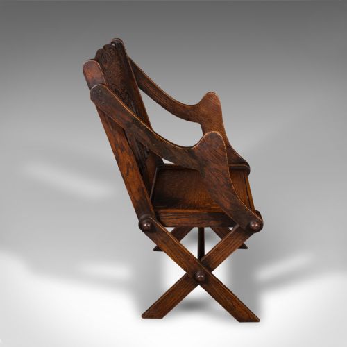 ANTIQUE GLASTONBURY CHAIR WELSH OAK GOTHIC REVIVAL ELBOW SEAT VICTORIAN 1880 - ADDITIONAL PHOTO 2