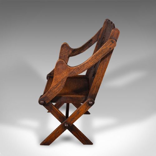 ANTIQUE GLASTONBURY CHAIR WELSH OAK GOTHIC REVIVAL ELBOW SEAT VICTORIAN 1880 - ADDITIONAL PHOTO 4