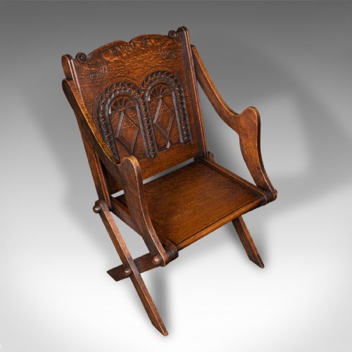 ANTIQUE GLASTONBURY CHAIR WELSH OAK GOTHIC REVIVAL ELBOW SEAT VICTORIAN 1880 - ADDITIONAL PHOTO 5