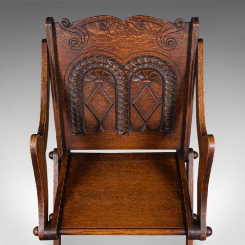 ANTIQUE GLASTONBURY CHAIR WELSH OAK GOTHIC REVIVAL ELBOW SEAT VICTORIAN 1880 - ADDITIONAL PHOTO 7