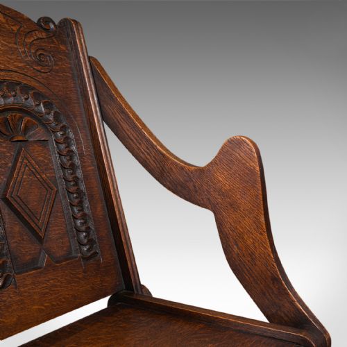 ANTIQUE GLASTONBURY CHAIR WELSH OAK GOTHIC REVIVAL ELBOW SEAT VICTORIAN 1880 - ADDITIONAL PHOTO 11