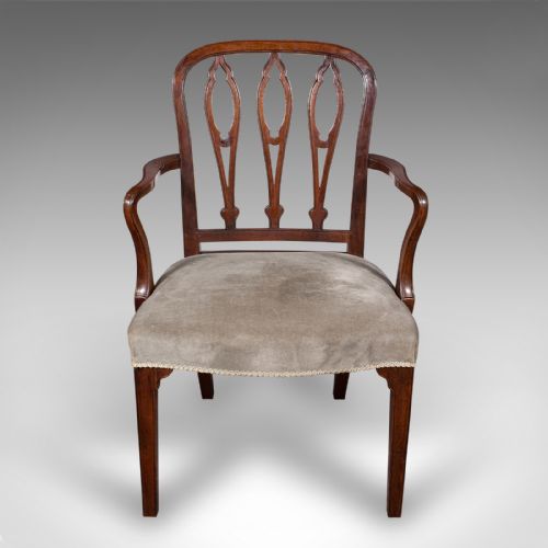 fig 1. Antique Elbow Chair, English, Velour, Morning Room, Desk Seat, Georgian, C.1790