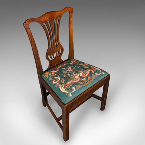 ANTIQUE EMBROIDERED SIDE CHAIR ENGLISH HALL MORNING ROOM GEORGIAN C1800 - ADDITIONAL PHOTO 5