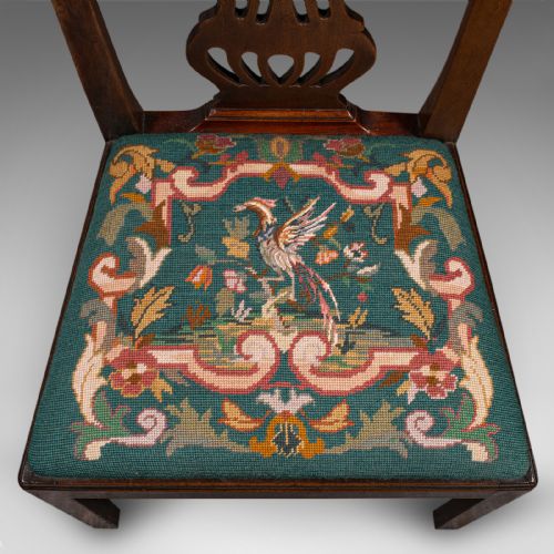 ANTIQUE EMBROIDERED SIDE CHAIR ENGLISH HALL MORNING ROOM GEORGIAN C1800 - ADDITIONAL PHOTO 9