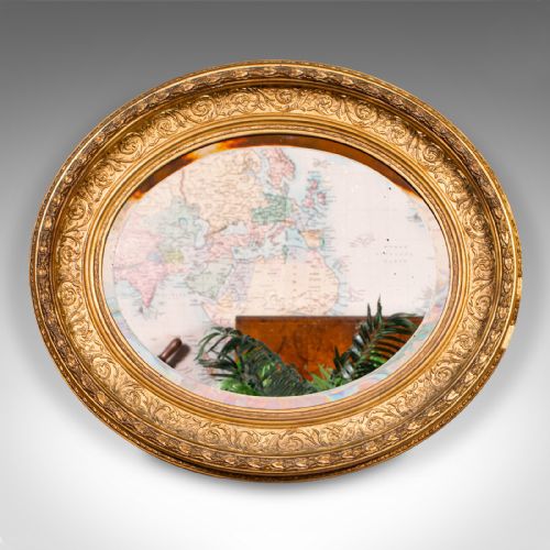 ANTIQUE OVAL MIRROR ENGLISH GILTWOOD OVERMANTLE HALL ITALIANATE GEORGIAN - ADDITIONAL PHOTO 1