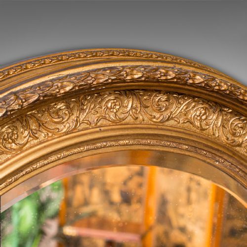 ANTIQUE OVAL MIRROR ENGLISH GILTWOOD OVERMANTLE HALL ITALIANATE GEORGIAN - ADDITIONAL PHOTO 3