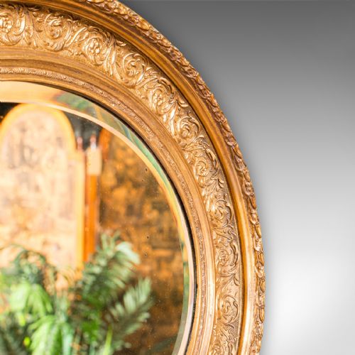 ANTIQUE OVAL MIRROR ENGLISH GILTWOOD OVERMANTLE HALL ITALIANATE GEORGIAN - ADDITIONAL PHOTO 4