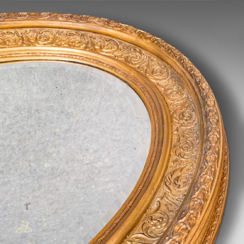 ANTIQUE OVAL MIRROR ENGLISH GILTWOOD OVERMANTLE HALL ITALIANATE GEORGIAN - ADDITIONAL PHOTO 6