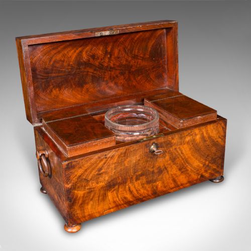 ANTIQUE TEA CADDY ENGLISH LOOSE LEAF CANISTER MIXING GLASS REGENCY C1820 - ADDITIONAL PHOTO 1