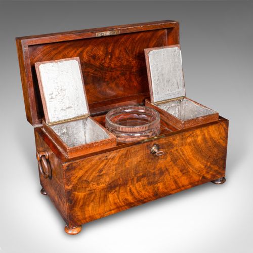 ANTIQUE TEA CADDY ENGLISH LOOSE LEAF CANISTER MIXING GLASS REGENCY C1820 - ADDITIONAL PHOTO 2