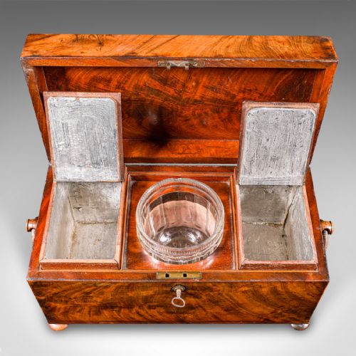 ANTIQUE TEA CADDY ENGLISH LOOSE LEAF CANISTER MIXING GLASS REGENCY C1820 - ADDITIONAL PHOTO 9