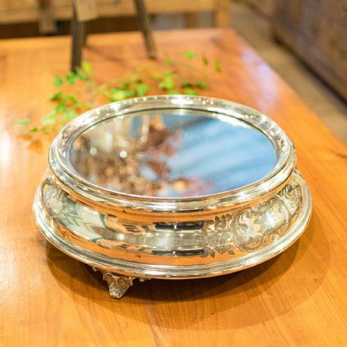 fig 1. Antique Mirrored Cake Display Stand, Silver Plate, Retail, Wedding, Edwardian