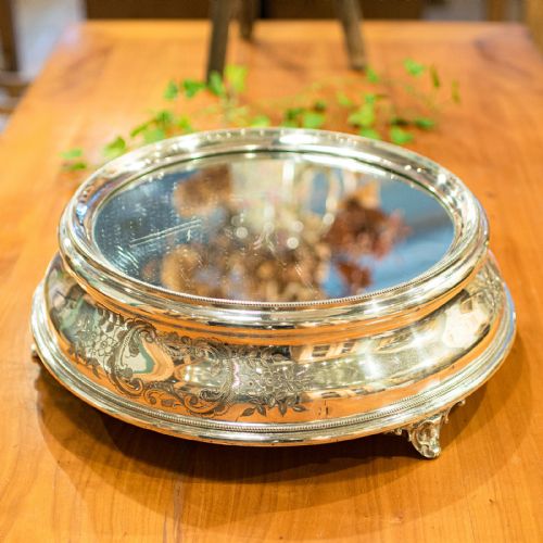 fig 2. Antique Mirrored Cake Display Stand, Silver Plate, Retail, Wedding, Edwardian