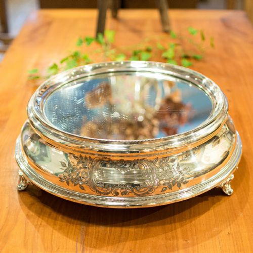 fig 3. Antique Mirrored Cake Display Stand, Silver Plate, Retail, Wedding, Edwardian