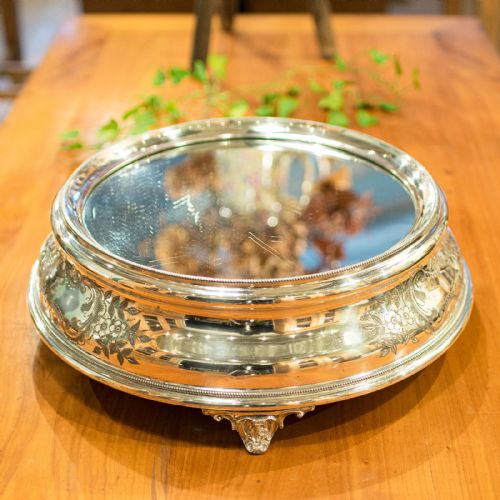 fig 4. Antique Mirrored Cake Display Stand, Silver Plate, Retail, Wedding, Edwardian