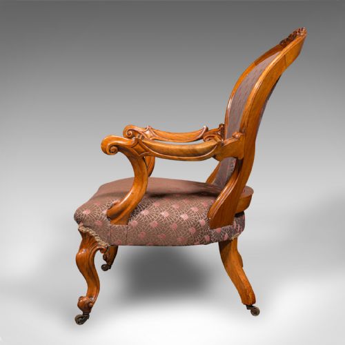 ANTIQUE SPOON BACK ELBOW CHAIR ENGLISH WALNUT ARMCHAIR EARLY VICTORIAN 1840 - ADDITIONAL PHOTO 2